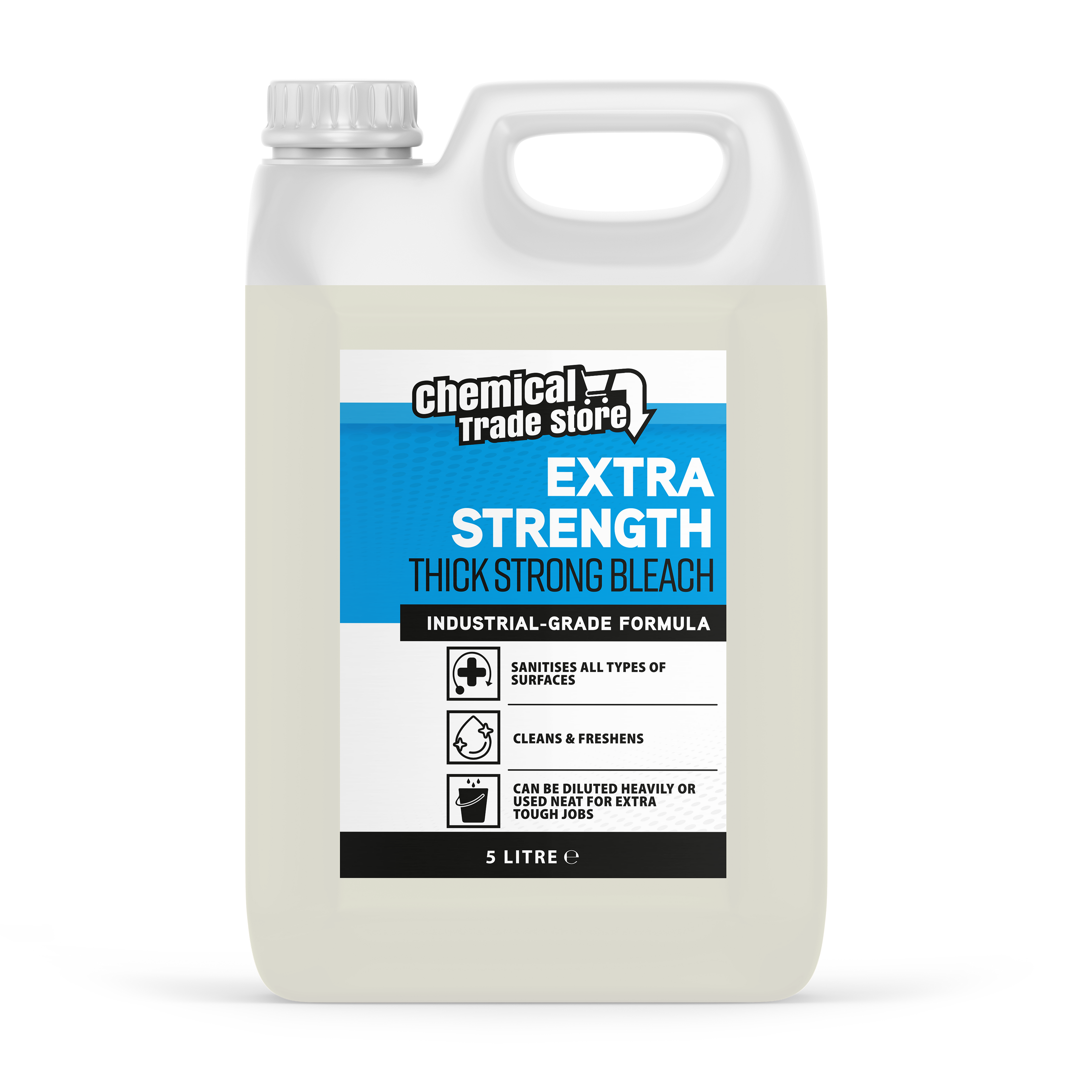 Chemical Trade Store - Thick Strong Bleach 5 Litre - Heavy-Duty Hygienic Surface Cleaner - Powerful Formula for Toilets, Drains, Kitchens & Bathrooms