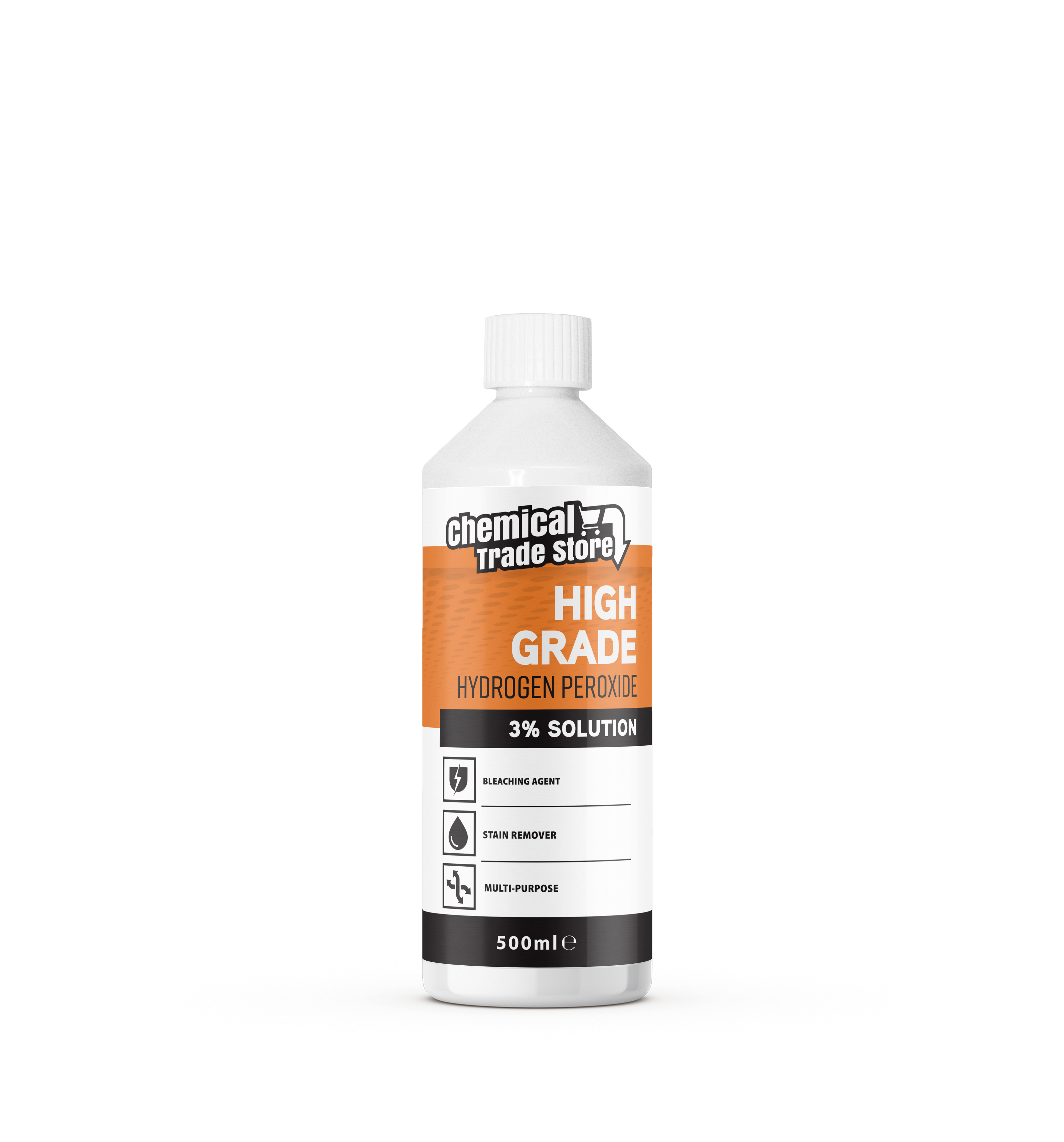 Chemical Trade Store - Hydrogen Peroxide Solution 3% - Multi-Purpose Oxidising Cleaner for Household, Laundry, Upholstery, Stains, Whitening, Kitchen & Bathroom Use - 500ml