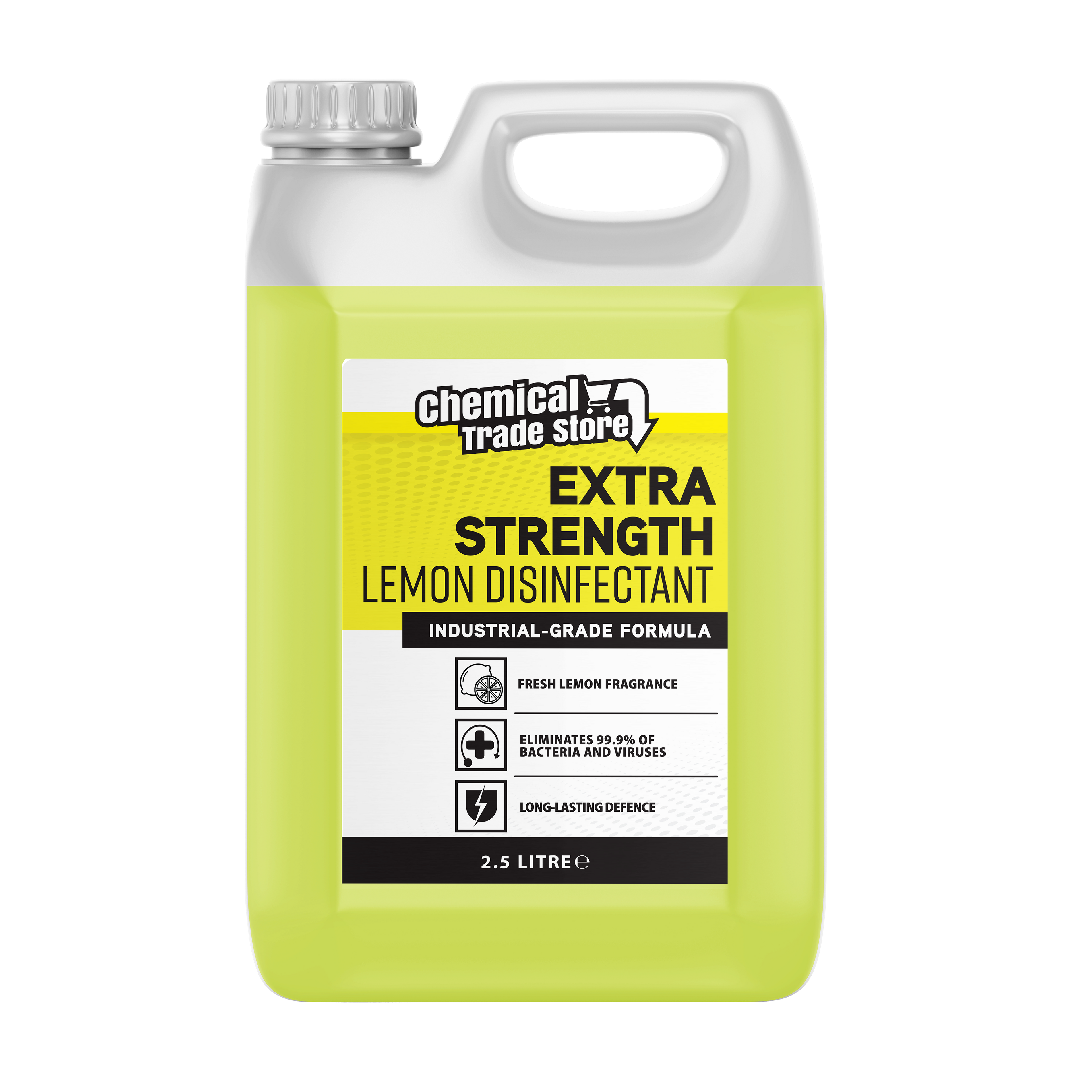 Chemical Trade Store - Lemon Disinfectant 2.5L - Kills 99.9% of Bacteria - Multi-Surface Cleaner with Fresh Lemon Scent - Household & Commercial Use - Floor Cleaning Liquid