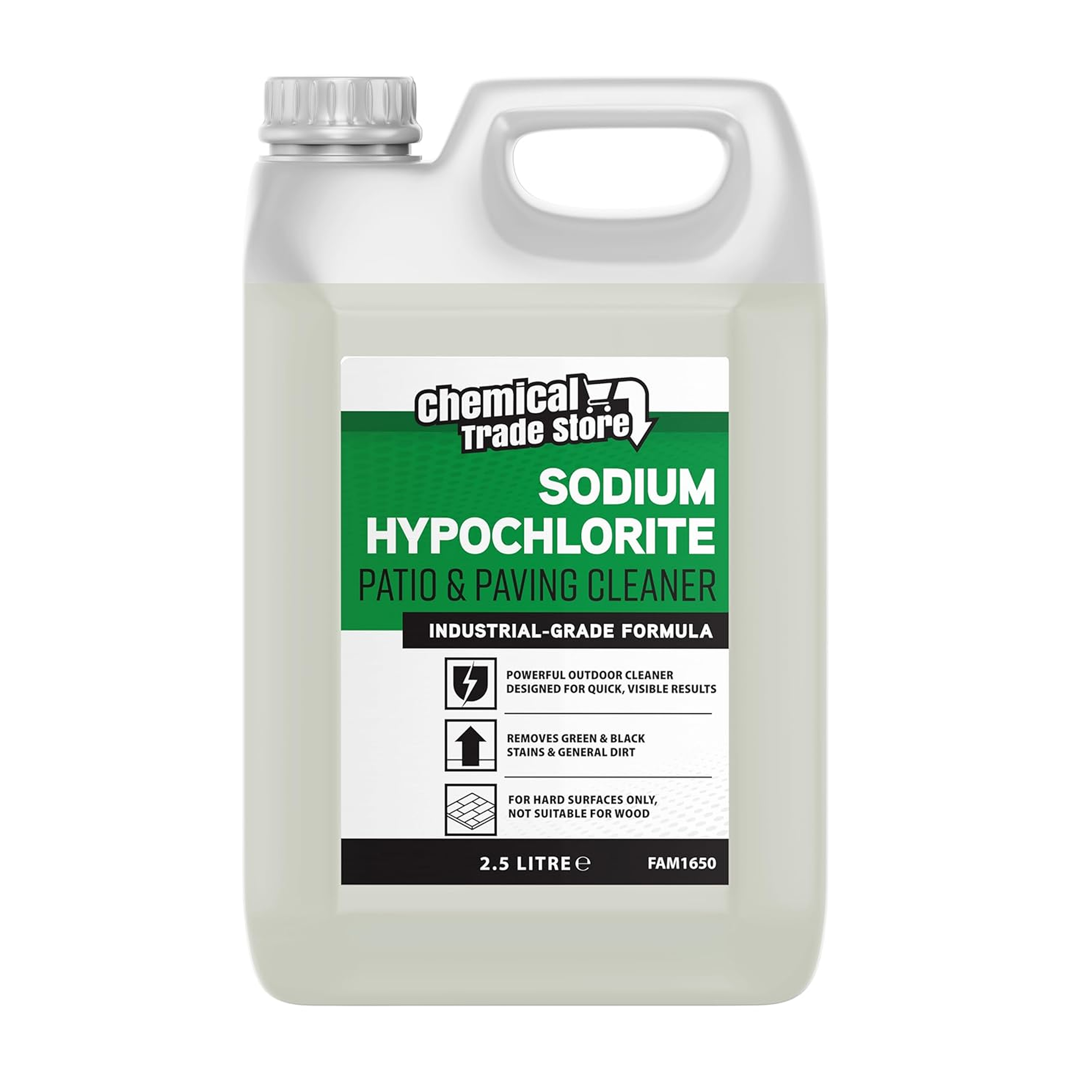 Chemical Trade Store - Sodium Hypochlorite Patio & Paving Cleaner 2.5L- Fast-Acting Rinse-Off Outdoor Cleaner for Stone, Concrete & Slabs - Removes Mould Stains, Black Spots & Dirt