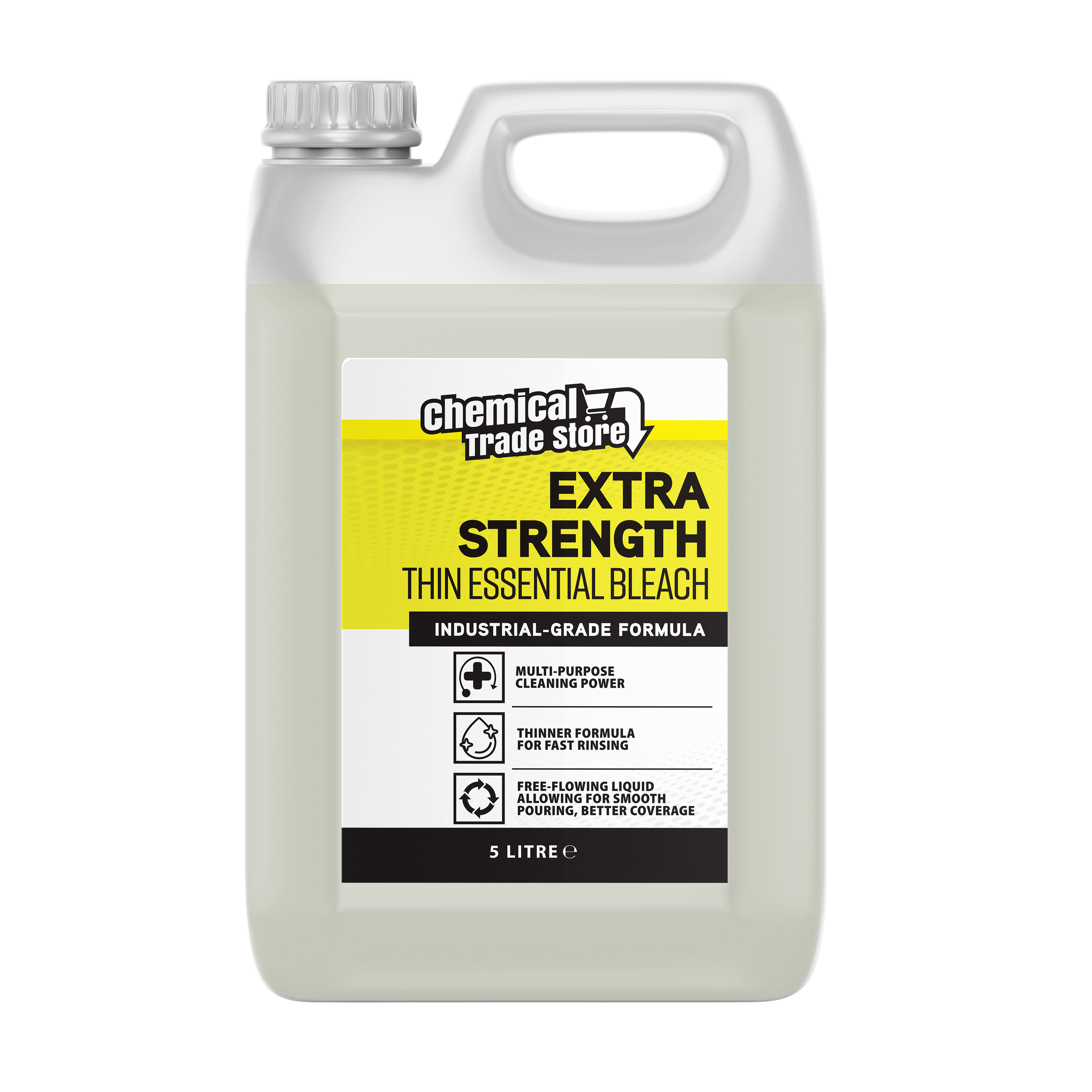 Chemical Trade Store - Thin Essential Bleach 5L - All Purpose Liquid Bleach for Household Surfaces, Kitchens & Bathrooms - Fast-Rinsing, Free-Flowing Cleaning Solution