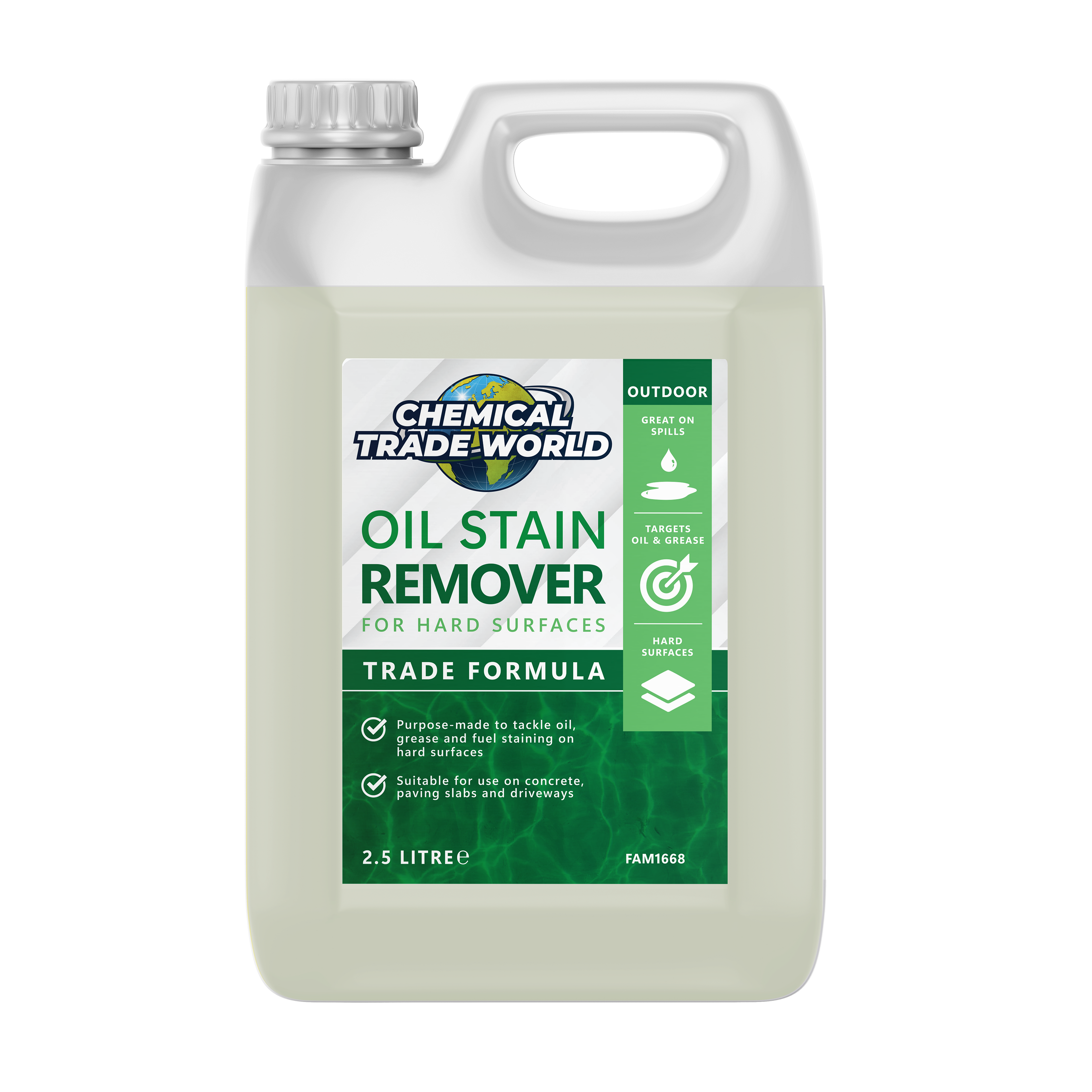 Chemical Trade World - Oil Stain Remover for Hard Surfaces 2.5L - Heavy-Duty Cleaner for Driveways, Concrete & Paving - Lifts Oil, Grease & Fuel Stains
