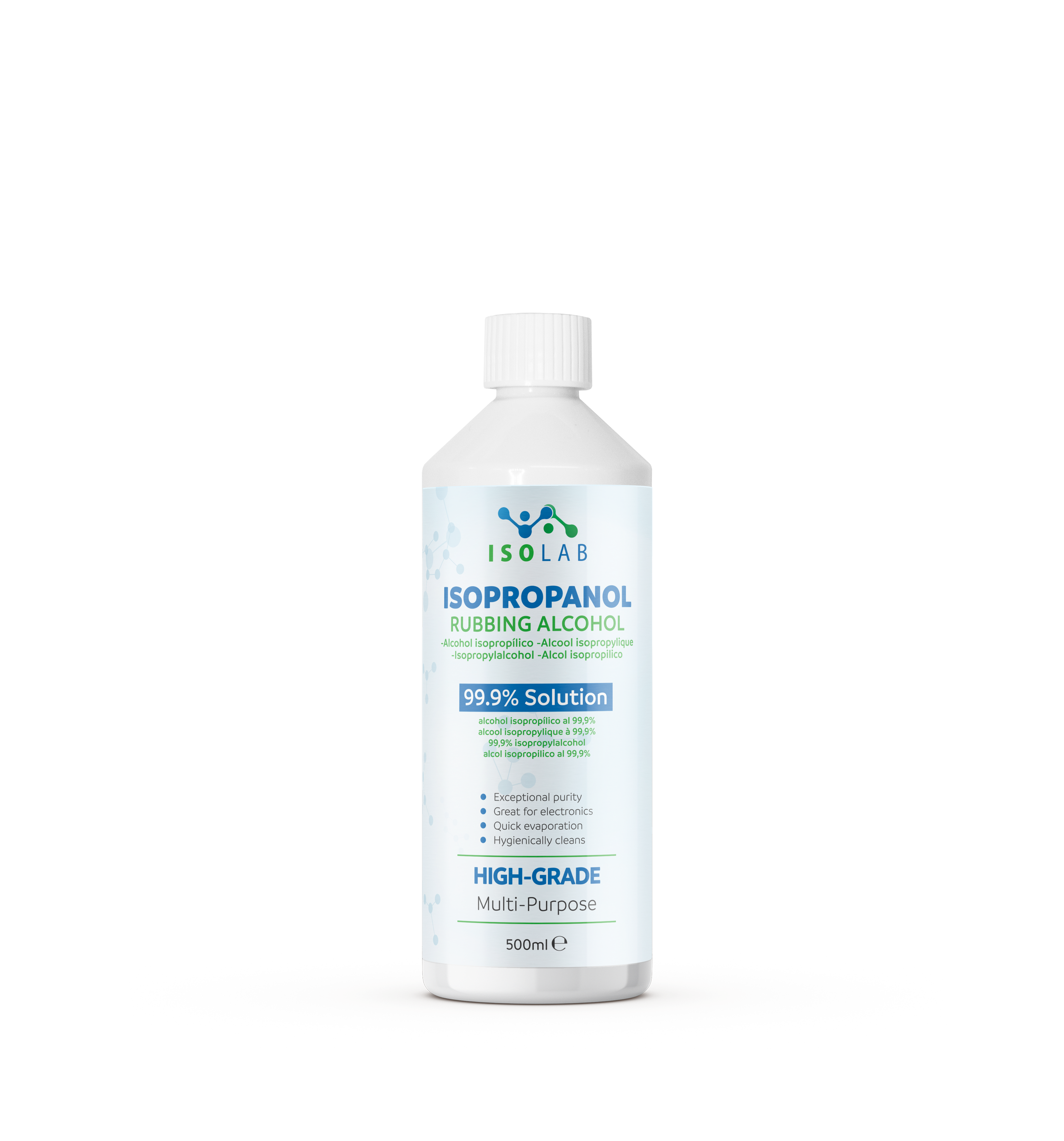 IsoLAB - Isopropanol Rubbing Alcohol - 99.9% Pure Isopropyl Alcohol, Multi-Purpose Cleaner, Degreaser & Solvent - 500ml