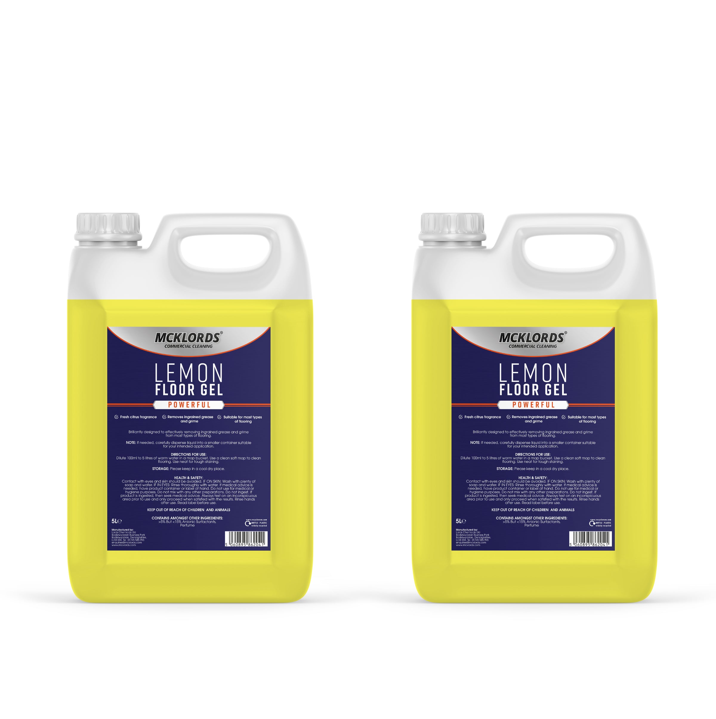 McKLords Lemon Floor Gel - Commercial-Grade Cleaner - 10 Litre Pack (2x5L) - Powerful Grease & Grime Remover