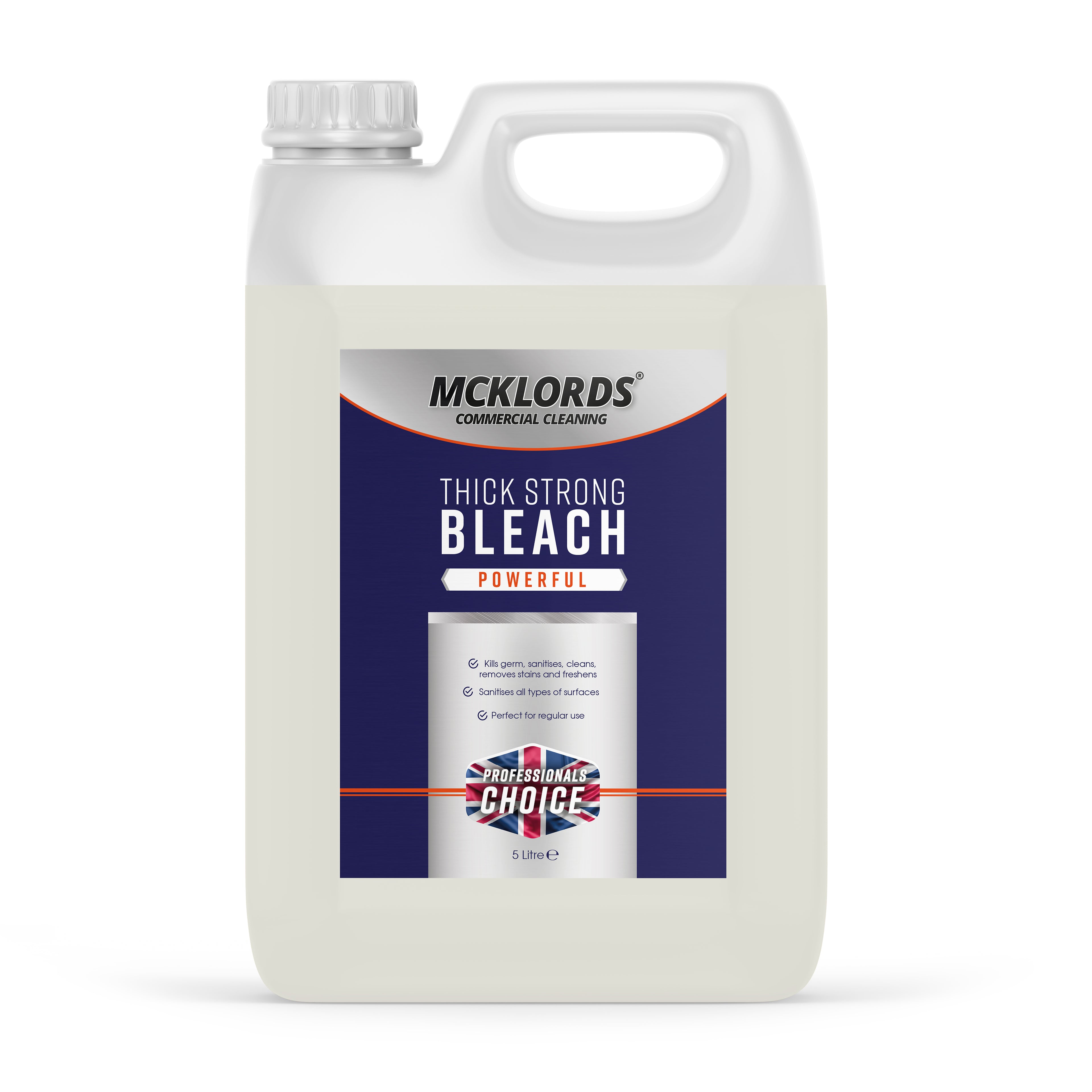 McKLords Commercial - Thick Strong Bleach 5 Litre - Heavy-Duty Cleaning Bleach for Toilets, Drains, Bathrooms & Kitchens - Long-Lasting Performance for Deep Surface Cleaning