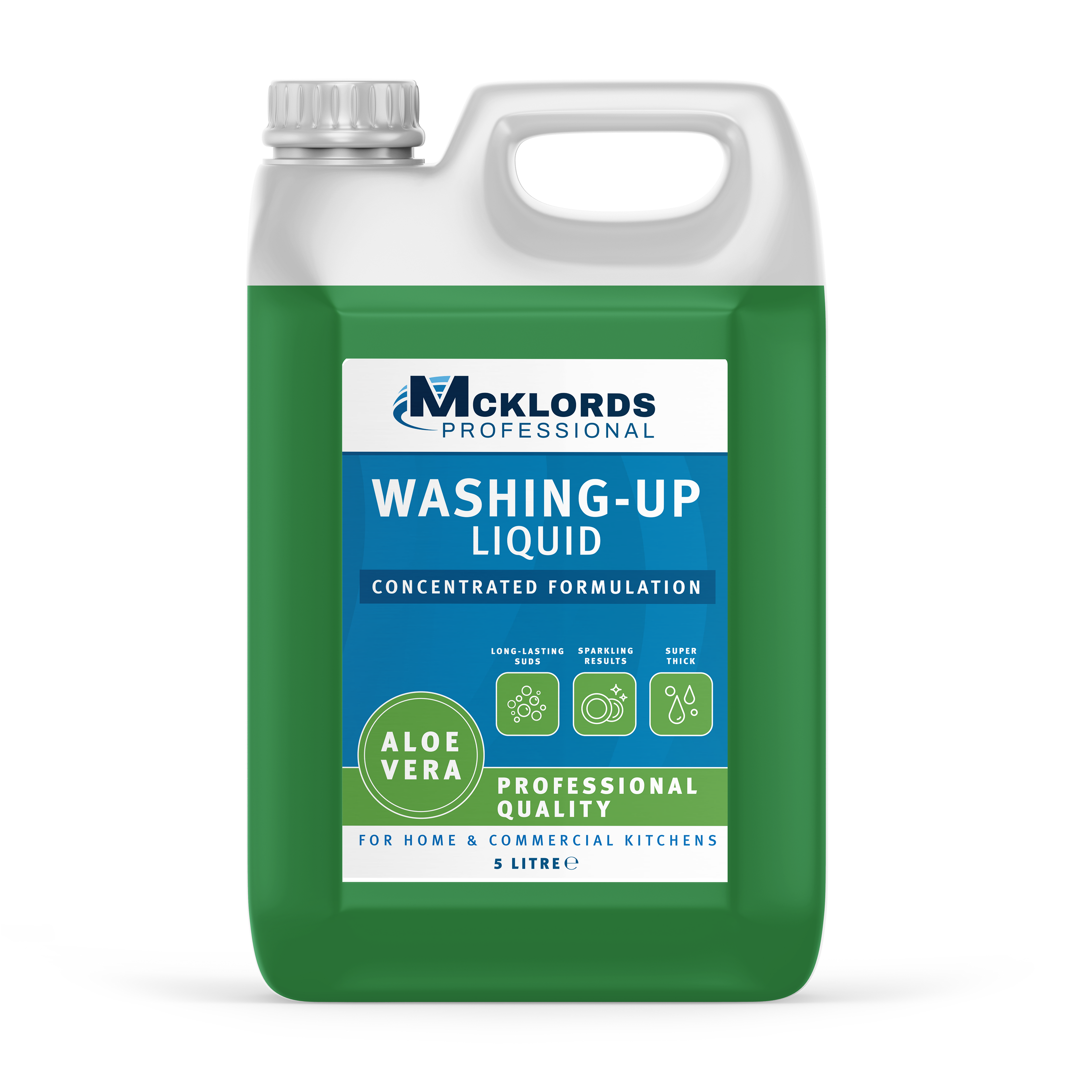 McKLords Professional Aloe Vera Washing Up Liquid 5L - Concentrated Formula for Sparkling Clean Dishes - Hygienically Cleans & Cuts Through Grease - Ideal for Home, Kitchen & Commercial Use