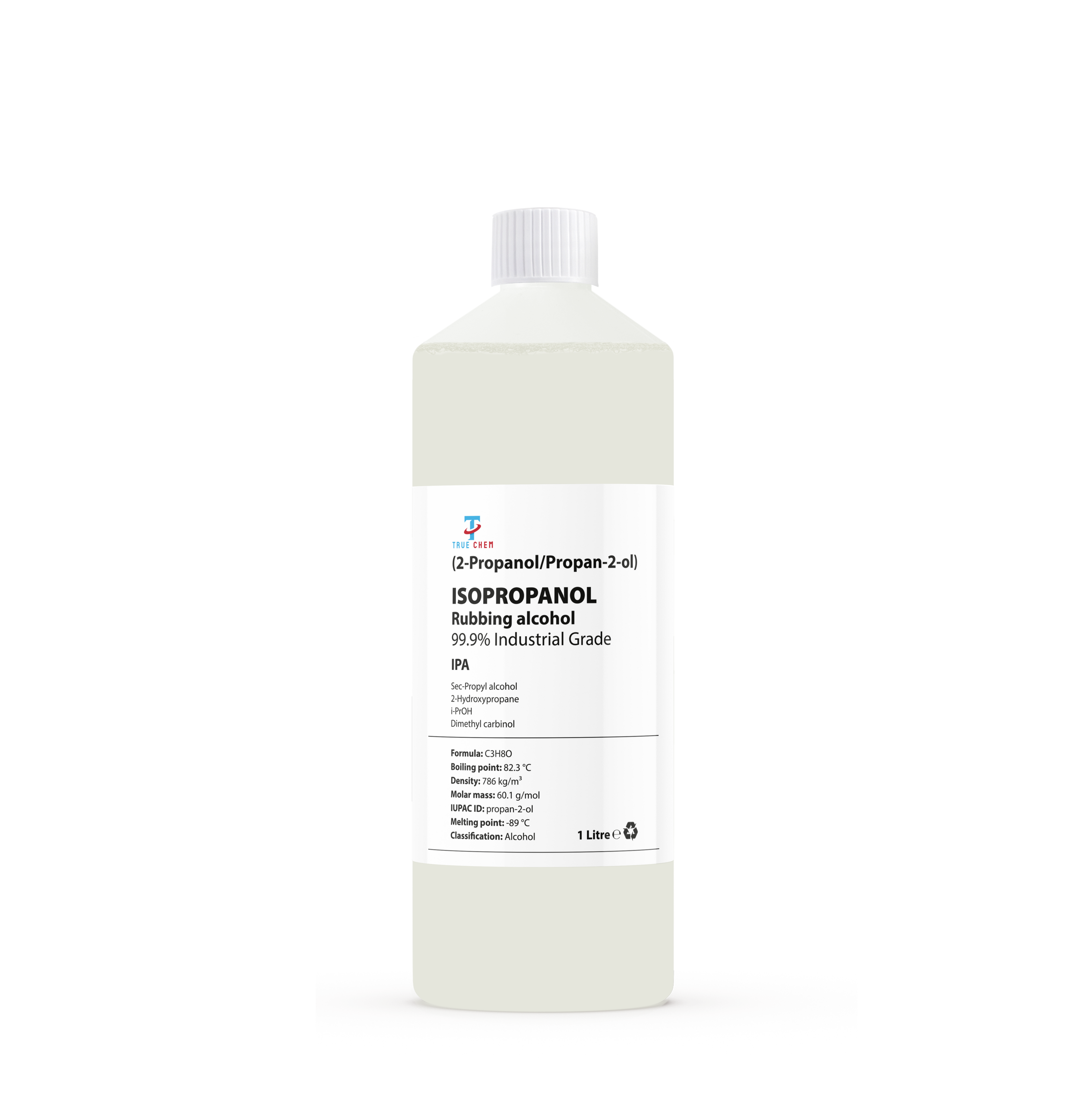 True Chem Isopropyl Alcohol IPA 99.99% Pure 1 Litre - High Purity Isopropanol Rubbing Alcohol for Cleaning Electronics, Equipment, Tools, Glass & Hard Surfaces